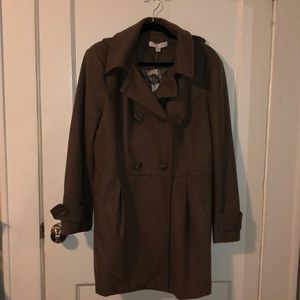 Brown double breasted peacoat with removable hood
